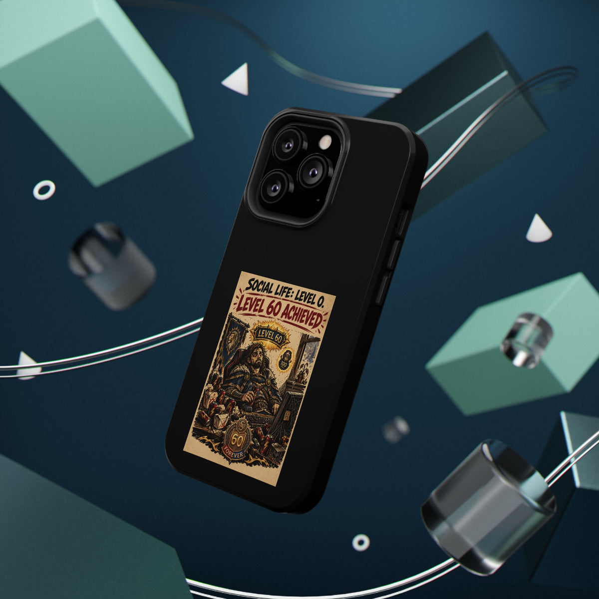 Phone Case — 'Social Life: Level 0 — Level 60 Achieved (Lion Banner)' Heavy-Duty Impact-Resistant Phone Case