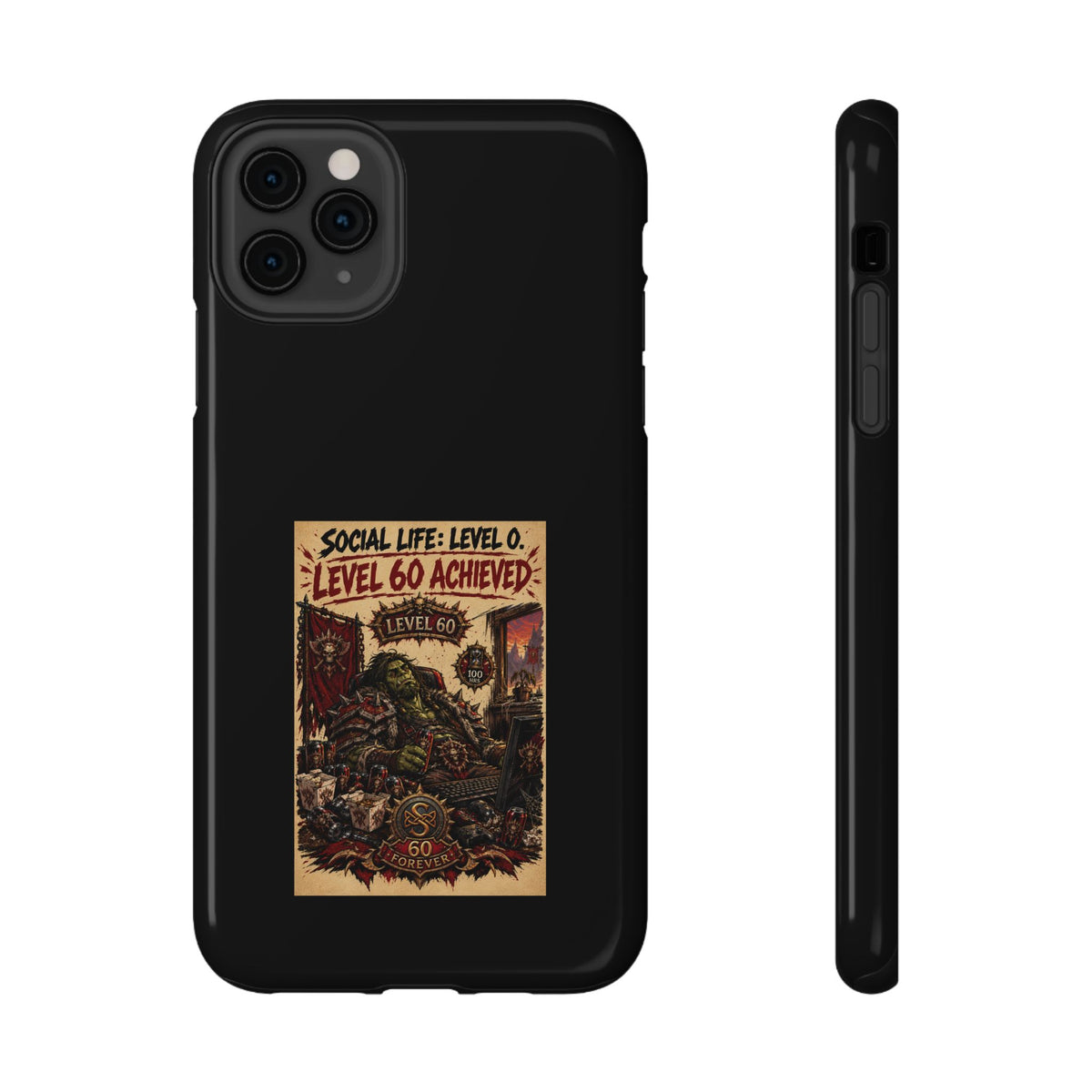 Phone Case — 'Social Life: Level 0 — Level 60 Achieved (Skull Banner)' Heavy-Duty Impact-Resistant Phone Case