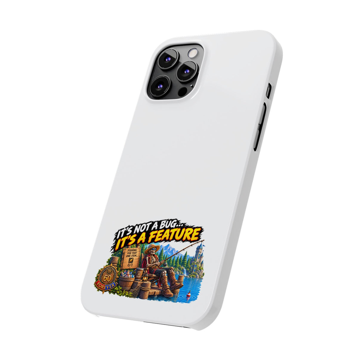 Slim Phone Case — "It's Not a Bug, It's a Feature" Rustic Camping Design