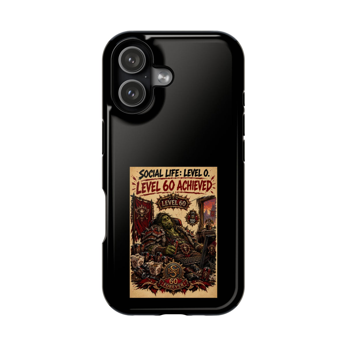 Phone Case — 'Social Life: Level 0 — Level 60 Achieved (Skull Banner)' Heavy-Duty Impact-Resistant Phone Case
