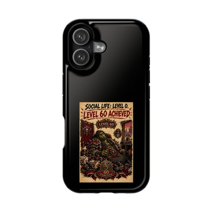 Phone Case — 'Social Life: Level 0 — Level 60 Achieved (Skull Banner)' Heavy-Duty Impact-Resistant Phone Case