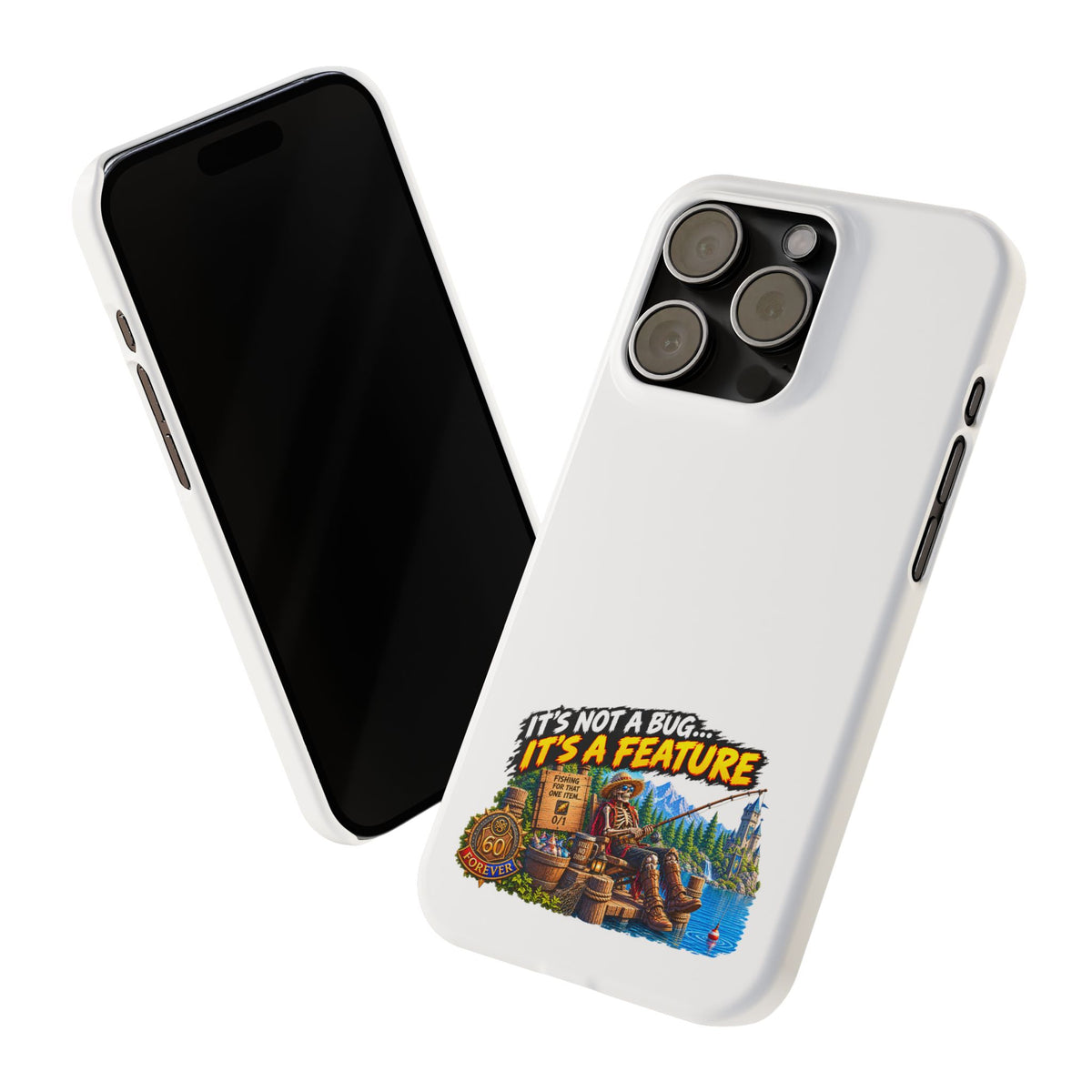 Slim Phone Case — "It's Not a Bug, It's a Feature" Rustic Camping Design