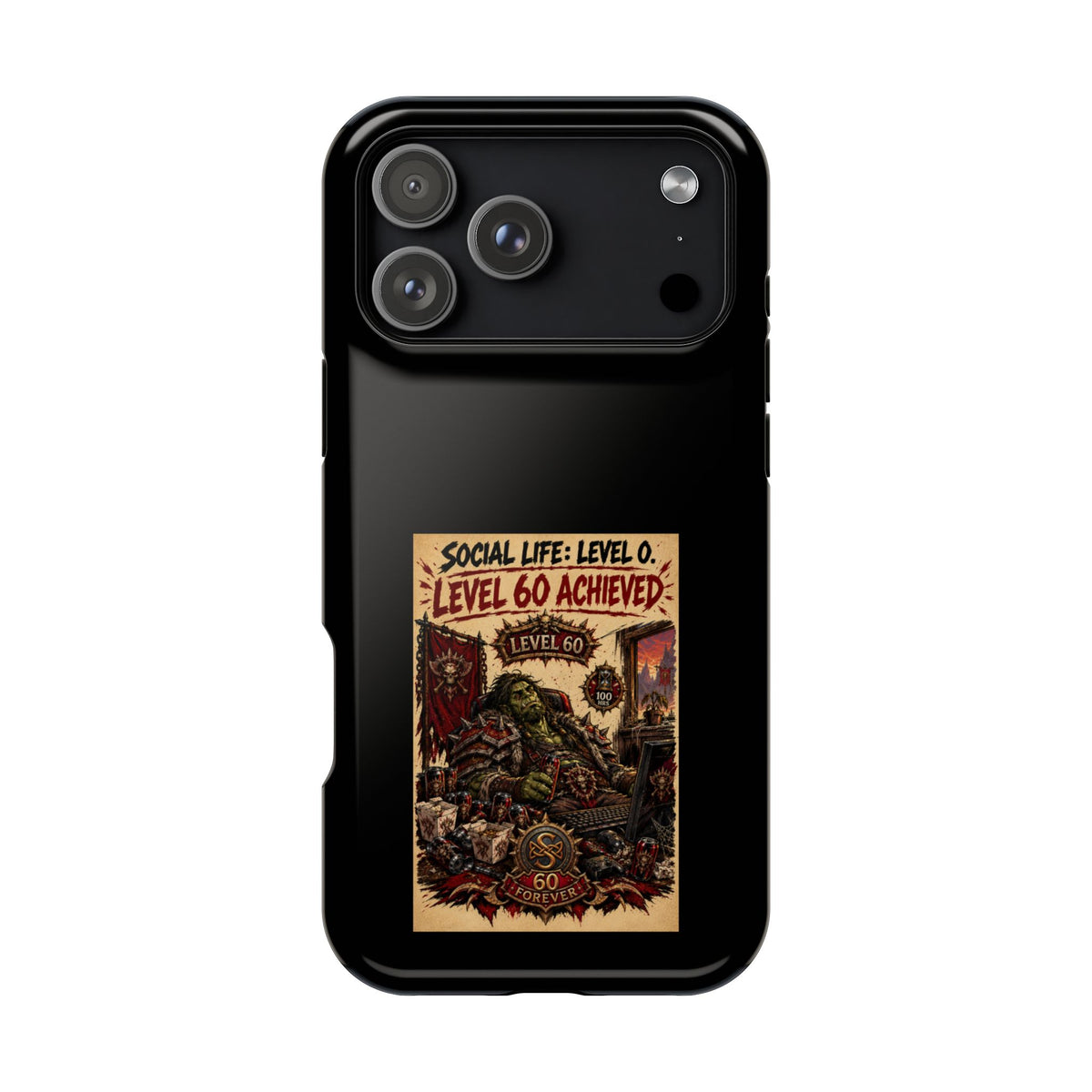Phone Case — 'Social Life: Level 0 — Level 60 Achieved (Skull Banner)' Heavy-Duty Impact-Resistant Phone Case