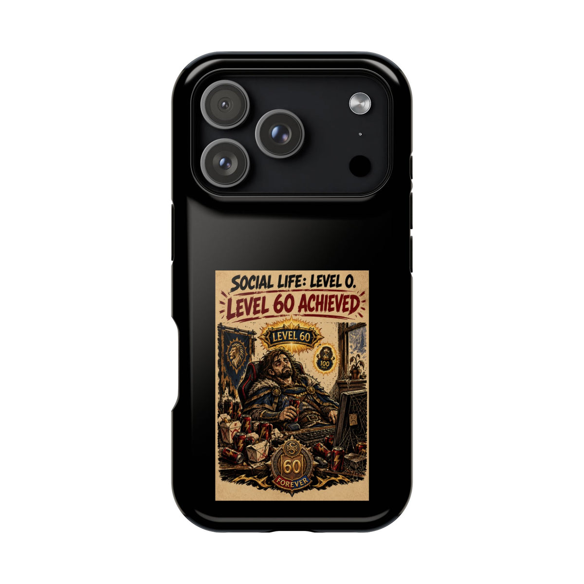 Phone Case — 'Social Life: Level 0 — Level 60 Achieved (Lion Banner)' Heavy-Duty Impact-Resistant Phone Case