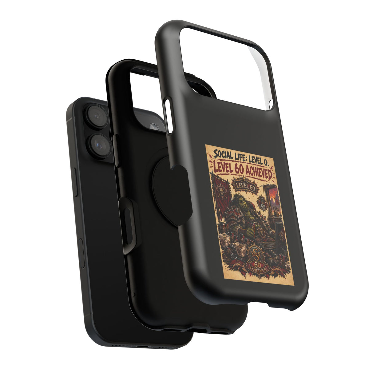 Phone Case — 'Social Life: Level 0 — Level 60 Achieved (Skull Banner)' Heavy-Duty Impact-Resistant Phone Case