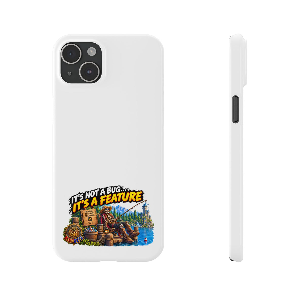 Slim Phone Case — "It's Not a Bug, It's a Feature" Rustic Camping Design