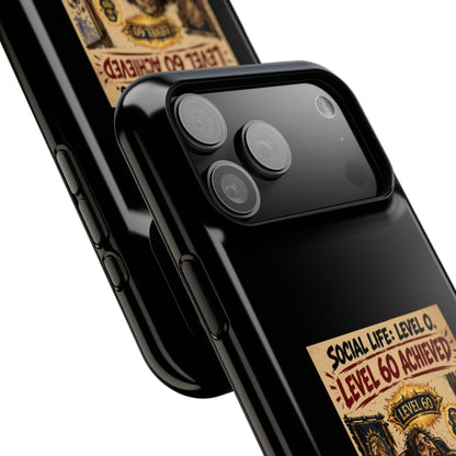 Phone Case — 'Social Life: Level 0 — Level 60 Achieved (Lion Banner)' Heavy-Duty Impact-Resistant Phone Case