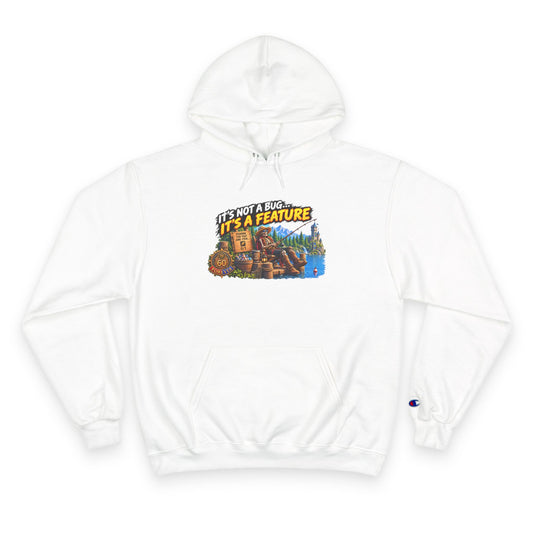 Champion Hoodie — "It's Not a Bug, It's a Feature" Retro Gamer Graphic Hoodie
