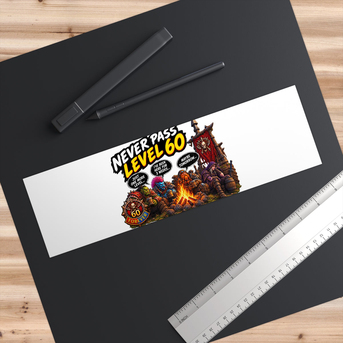 Never Pass Level 60 Sticker — Funny Gamer Bumper Decal, RPG Camping Party Design