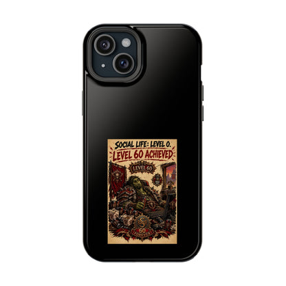 Phone Case — 'Social Life: Level 0 — Level 60 Achieved (Skull Banner)' Heavy-Duty Impact-Resistant Phone Case