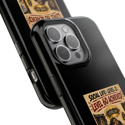 Phone Case — 'Social Life: Level 0 — Level 60 Achieved (Lion Banner)' Heavy-Duty Impact-Resistant Phone Case