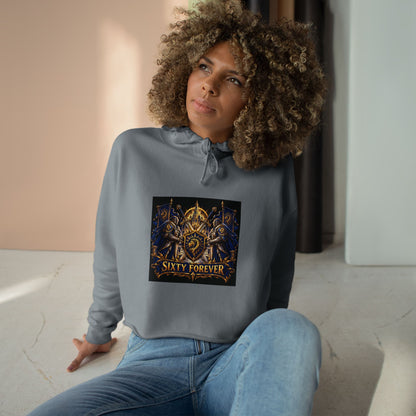 Sixty Forever Cropped Hoodie — Vintage Gothic Crest Graphic