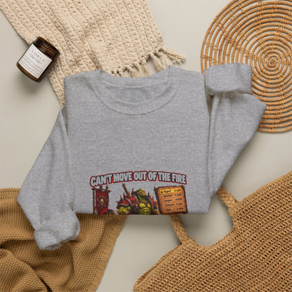 Crewneck Sweatshirt — Retro Dungeons & Dragons Goblin Art "Get Out of the Fire" RPG Gaming Tee