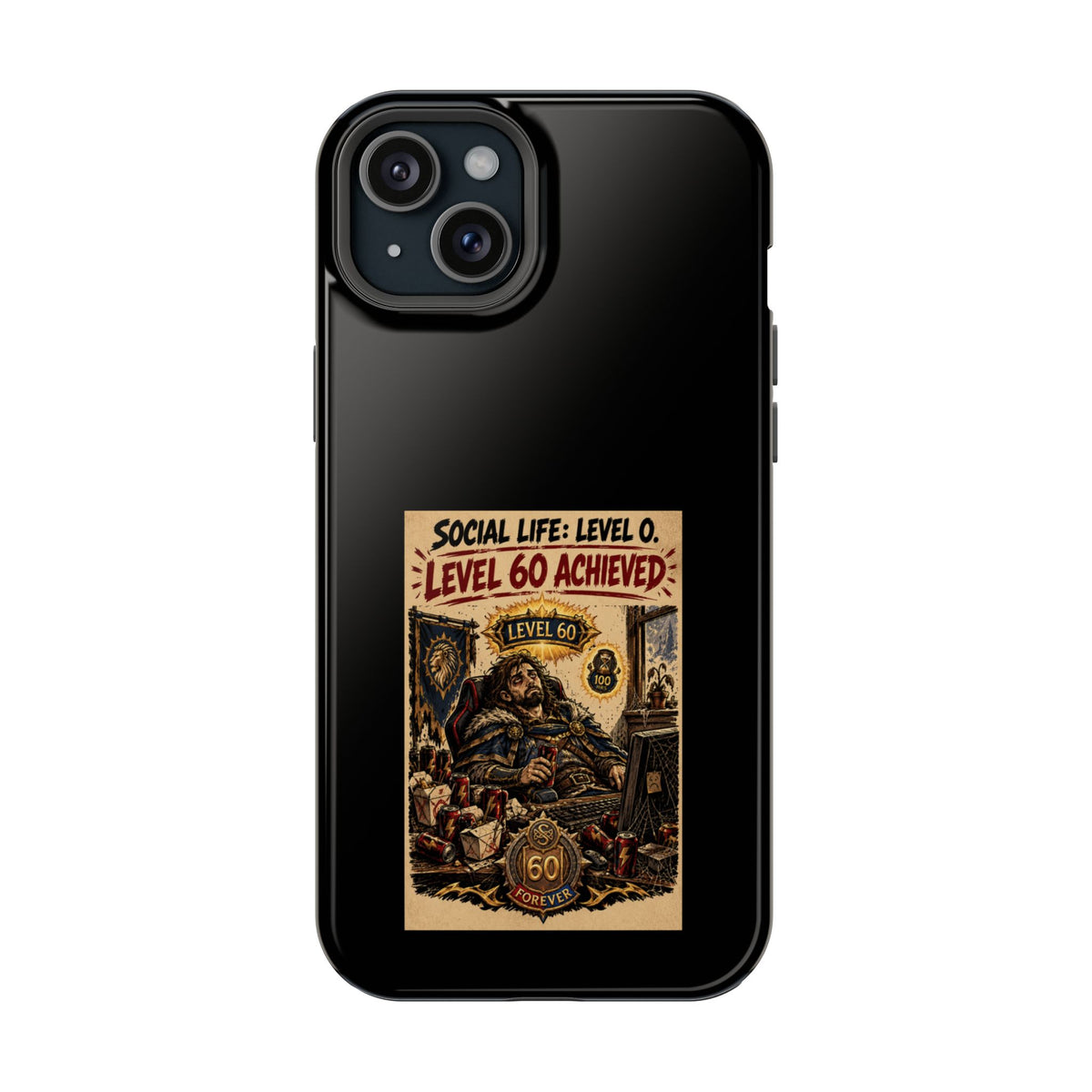 Phone Case — 'Social Life: Level 0 — Level 60 Achieved (Lion Banner)' Heavy-Duty Impact-Resistant Phone Case