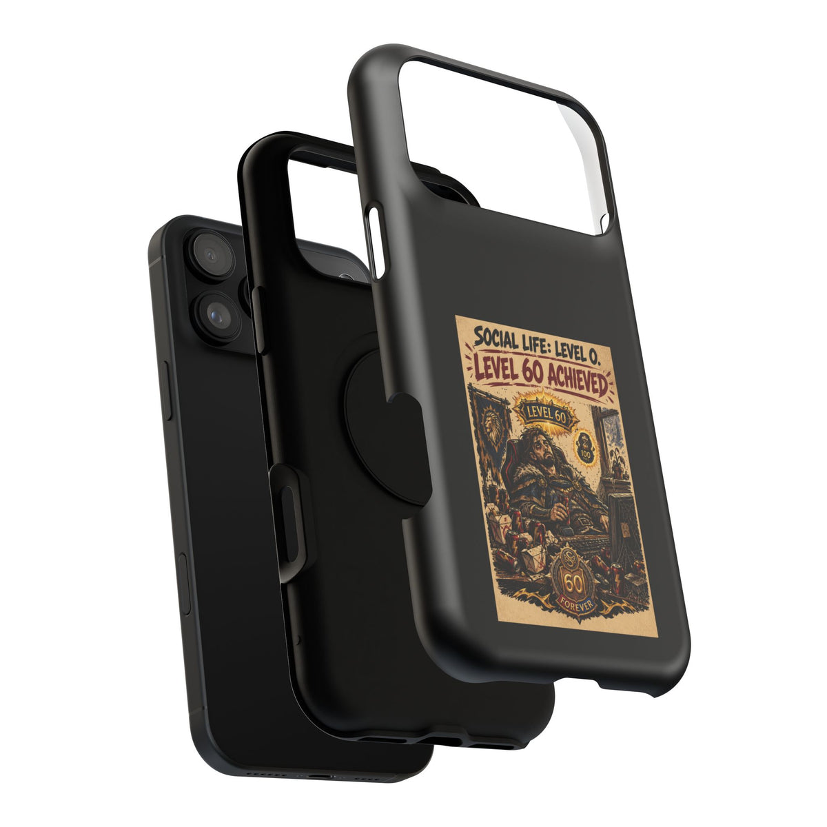 Phone Case — 'Social Life: Level 0 — Level 60 Achieved (Lion Banner)' Heavy-Duty Impact-Resistant Phone Case