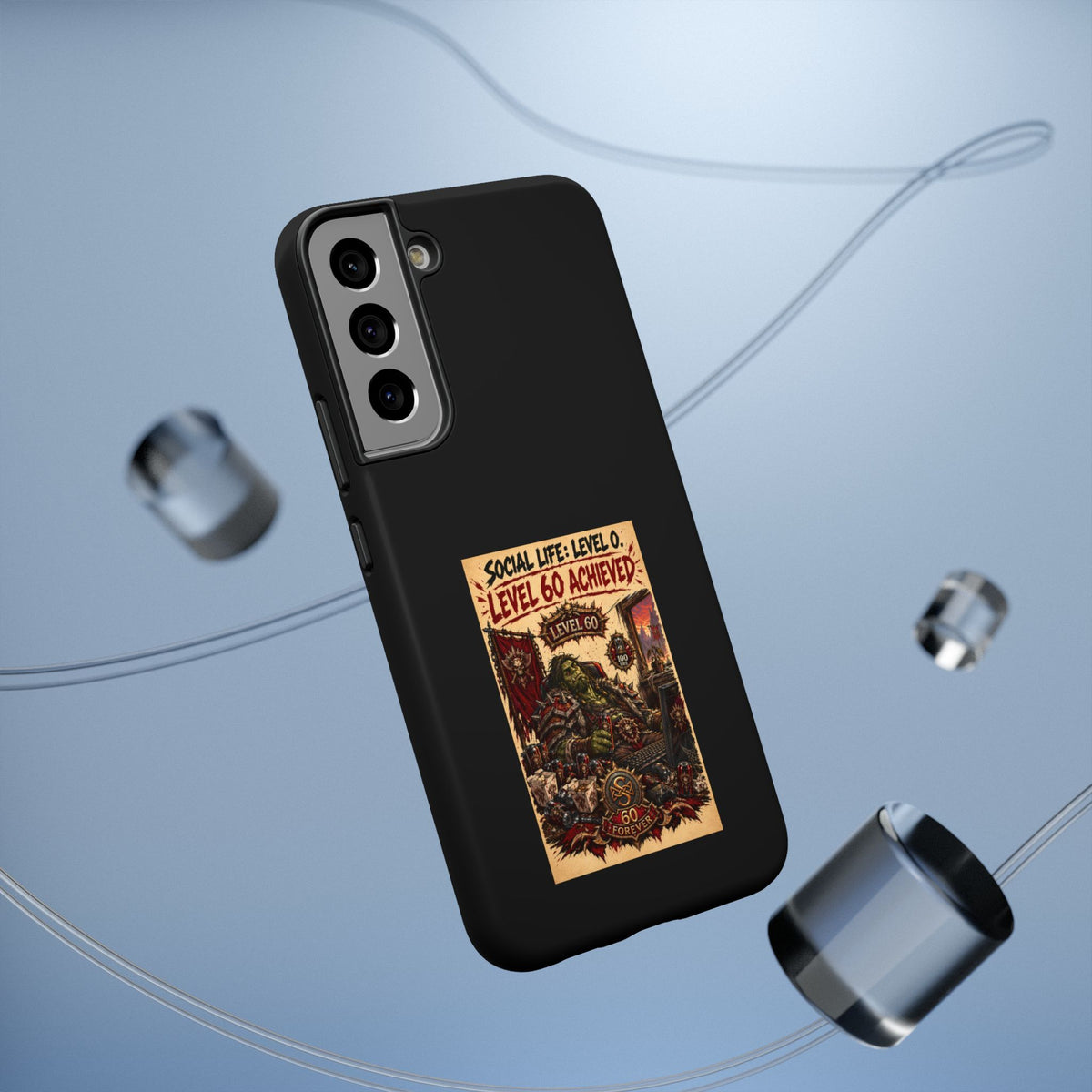 Phone Case — 'Social Life: Level 0 — Level 60 Achieved (Skull Banner)' Heavy-Duty Impact-Resistant Phone Case