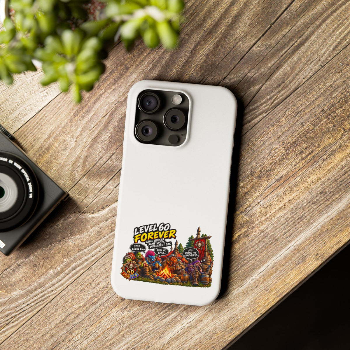 Level 60 Forever Slim Phone Case — Retro RPG Camping Gamer Design
