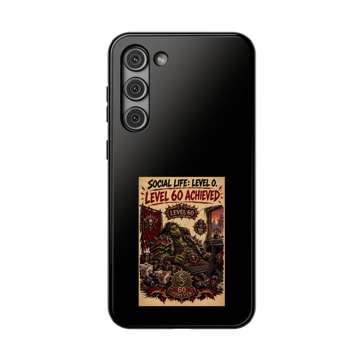 Phone Case — 'Social Life: Level 0 — Level 60 Achieved (Skull Banner)' Heavy-Duty Impact-Resistant Phone Case