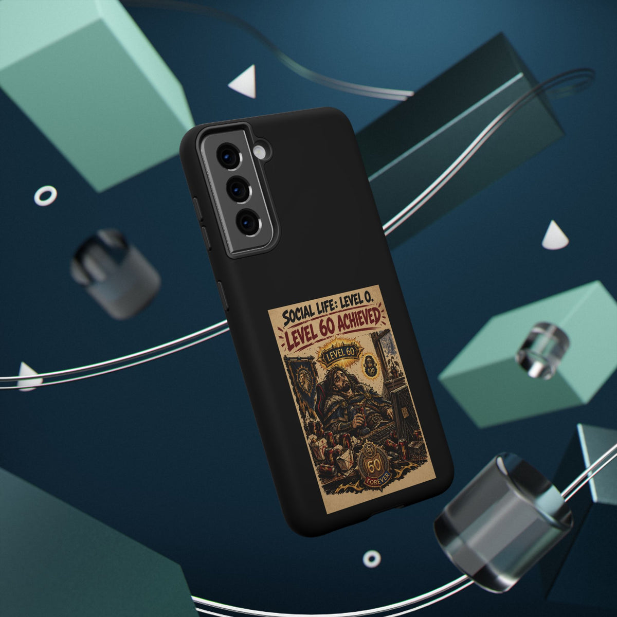 Phone Case — 'Social Life: Level 0 — Level 60 Achieved (Lion Banner)' Heavy-Duty Impact-Resistant Phone Case