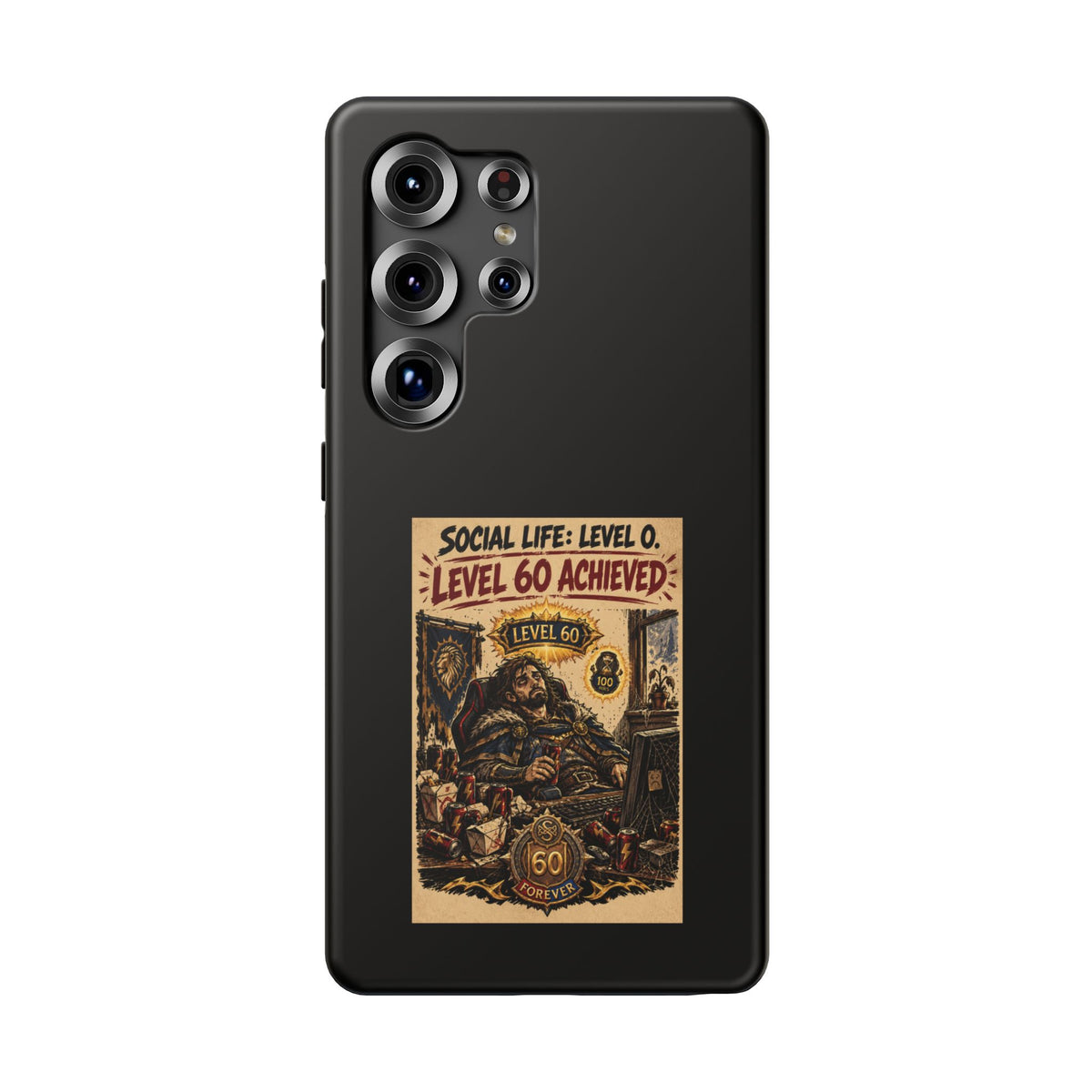 Phone Case — 'Social Life: Level 0 — Level 60 Achieved (Lion Banner)' Heavy-Duty Impact-Resistant Phone Case
