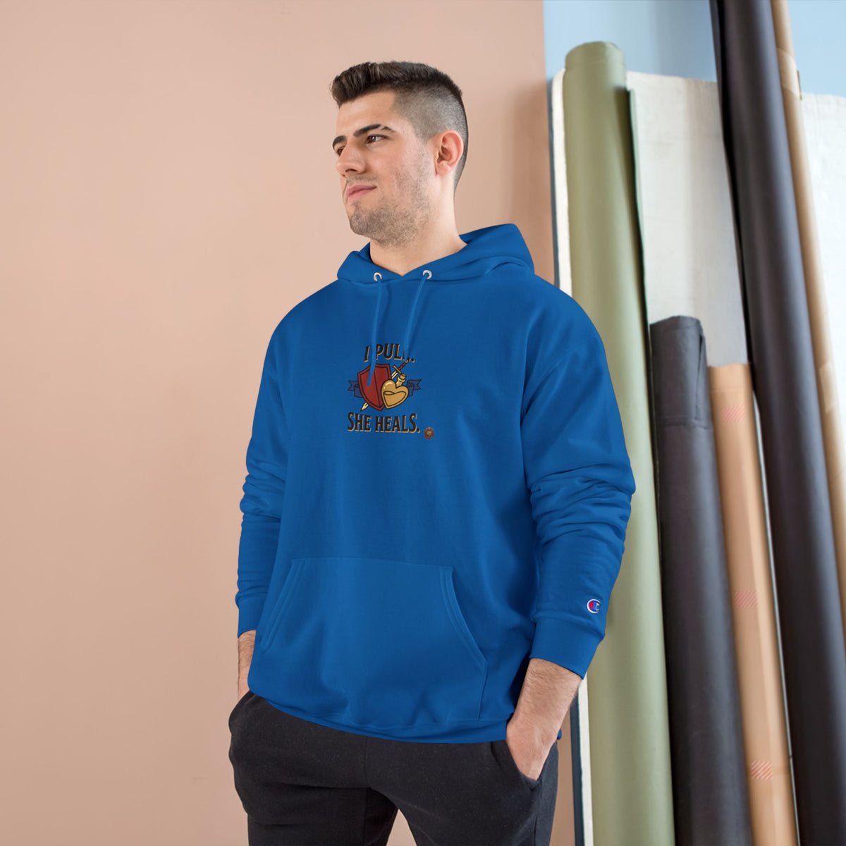 Hoodie — “I Pull, She Heals” Physical Therapy & Massage Therapist Pullover
