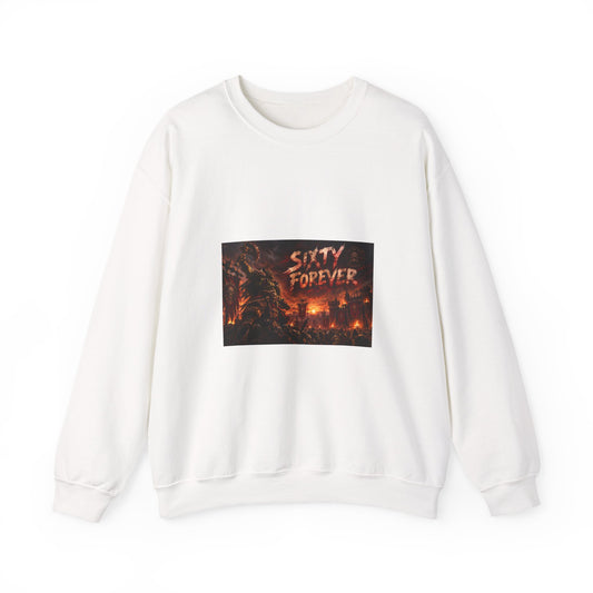 Sixty Forever Crewneck Sweatshirt — Gothic Fire Graphic Sweatshirt