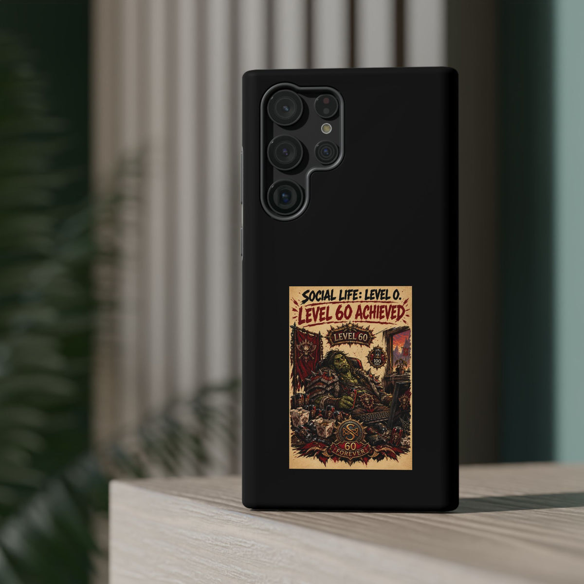 Phone Case — 'Social Life: Level 0 — Level 60 Achieved (Skull Banner)' Heavy-Duty Impact-Resistant Phone Case