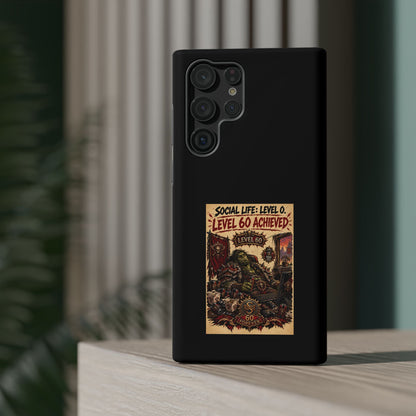 Phone Case — 'Social Life: Level 0 — Level 60 Achieved (Skull Banner)' Heavy-Duty Impact-Resistant Phone Case