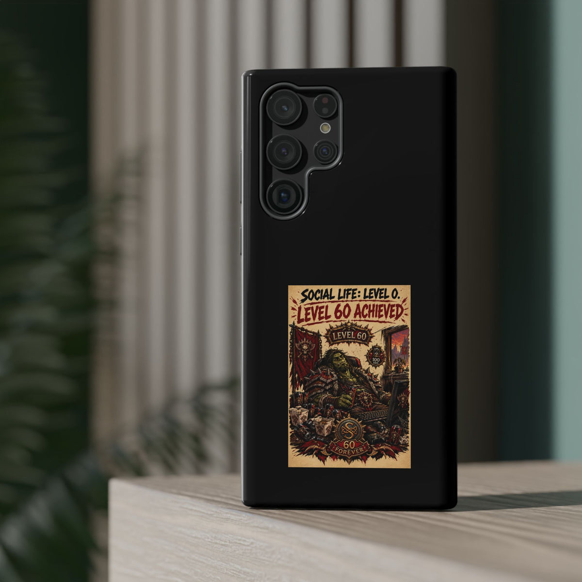 Phone Case — 'Social Life: Level 0 — Level 60 Achieved (Skull Banner)' Heavy-Duty Impact-Resistant Phone Case