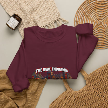 Gaming Crewneck Sweatshirt — "The Real Endgame: Finding a Group for a Level 12 Dungeon"