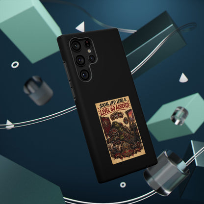 Phone Case — 'Social Life: Level 0 — Level 60 Achieved (Skull Banner)' Heavy-Duty Impact-Resistant Phone Case