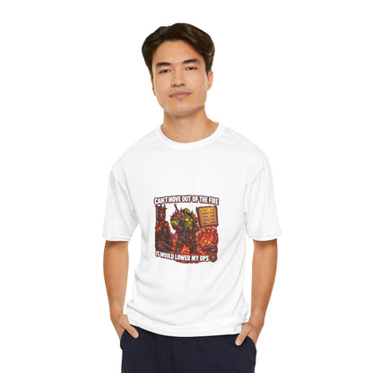 Gaming T-Shirt — "Can't Move Out of the Fire, It Would Lower My DPS" Humorous RPG Gamer Tee