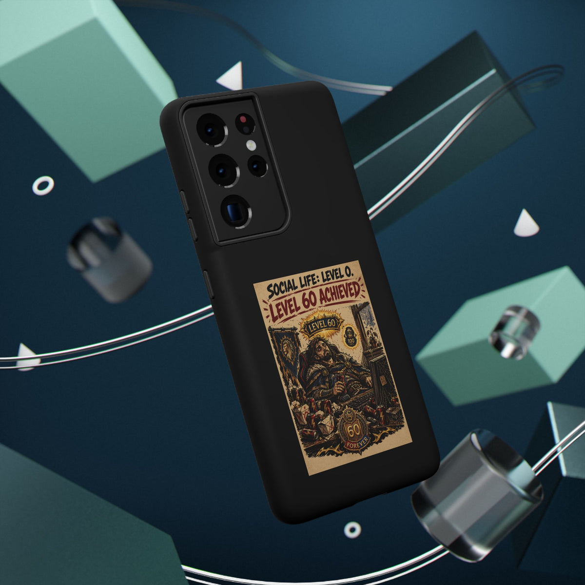 Phone Case — 'Social Life: Level 0 — Level 60 Achieved (Lion Banner)' Heavy-Duty Impact-Resistant Phone Case