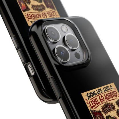 Phone Case — 'Social Life: Level 0 — Level 60 Achieved (Skull Banner)' Heavy-Duty Impact-Resistant Phone Case