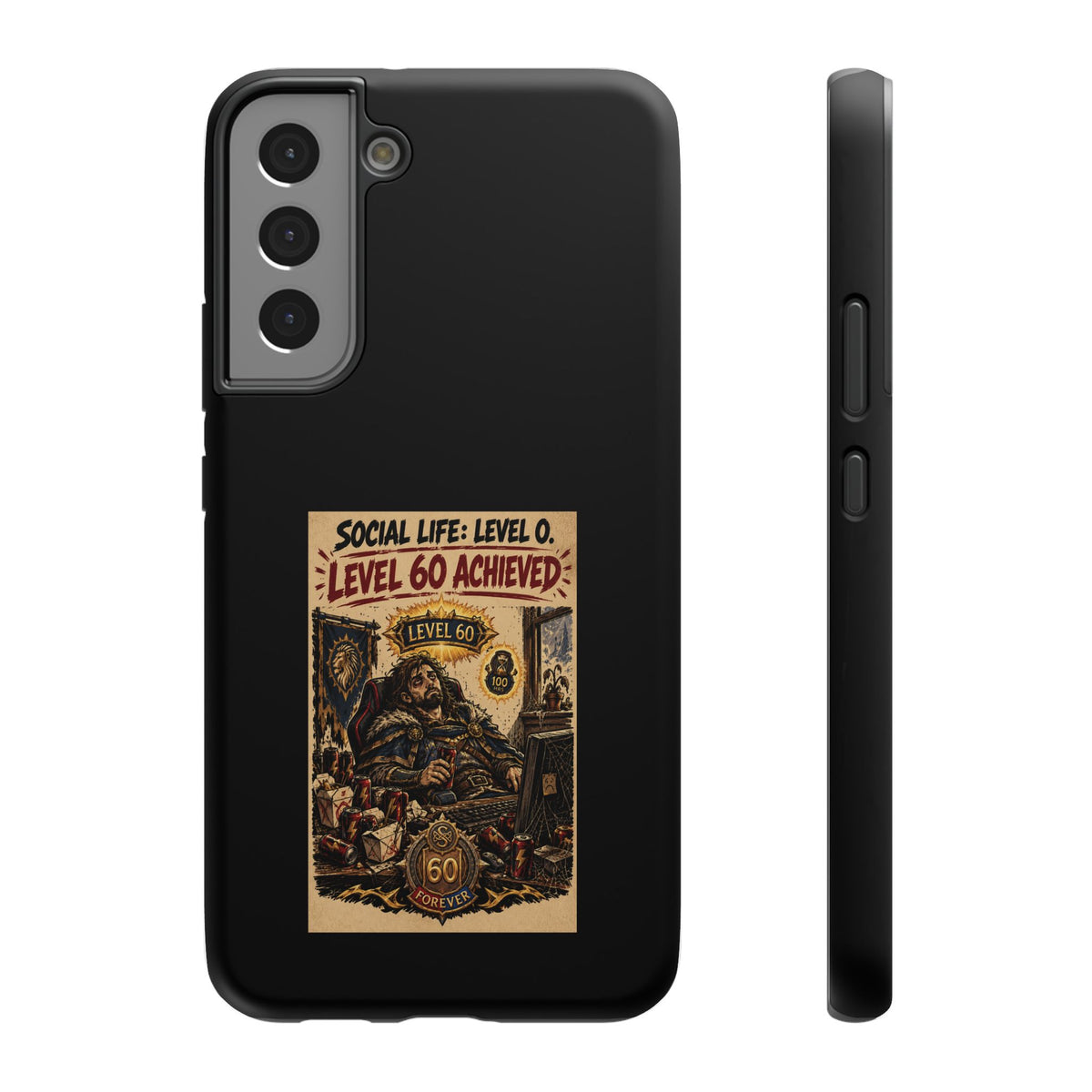 Phone Case — 'Social Life: Level 0 — Level 60 Achieved (Lion Banner)' Heavy-Duty Impact-Resistant Phone Case
