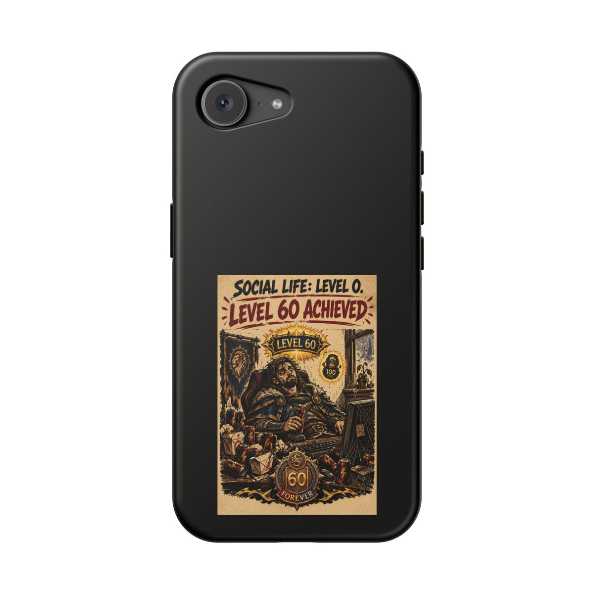 Phone Case — 'Social Life: Level 0 — Level 60 Achieved (Lion Banner)' Heavy-Duty Impact-Resistant Phone Case