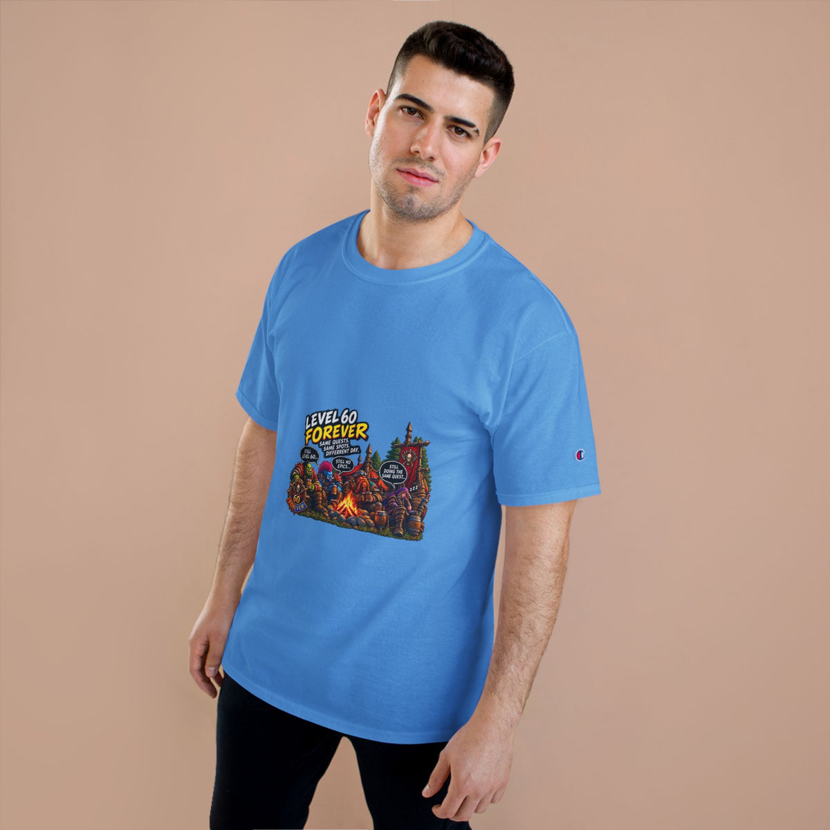 Level 60 Forever T-Shirt – Retro RPG Campfire Gamer Tee