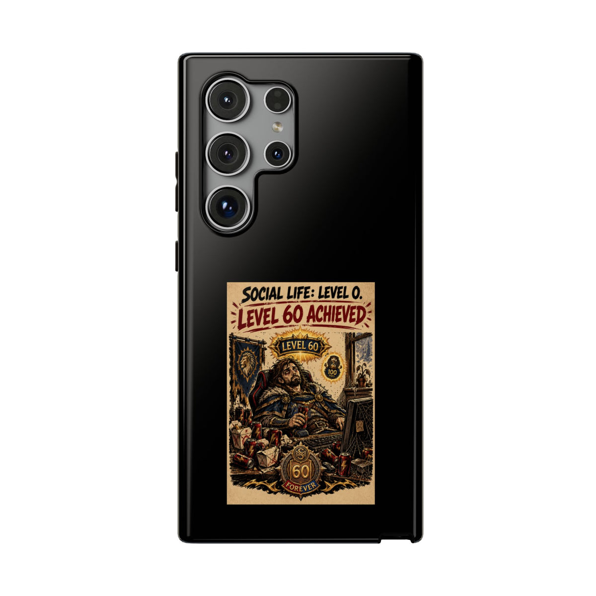 Phone Case — 'Social Life: Level 0 — Level 60 Achieved (Lion Banner)' Heavy-Duty Impact-Resistant Phone Case
