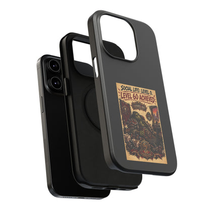 Phone Case — 'Social Life: Level 0 — Level 60 Achieved (Skull Banner)' Heavy-Duty Impact-Resistant Phone Case
