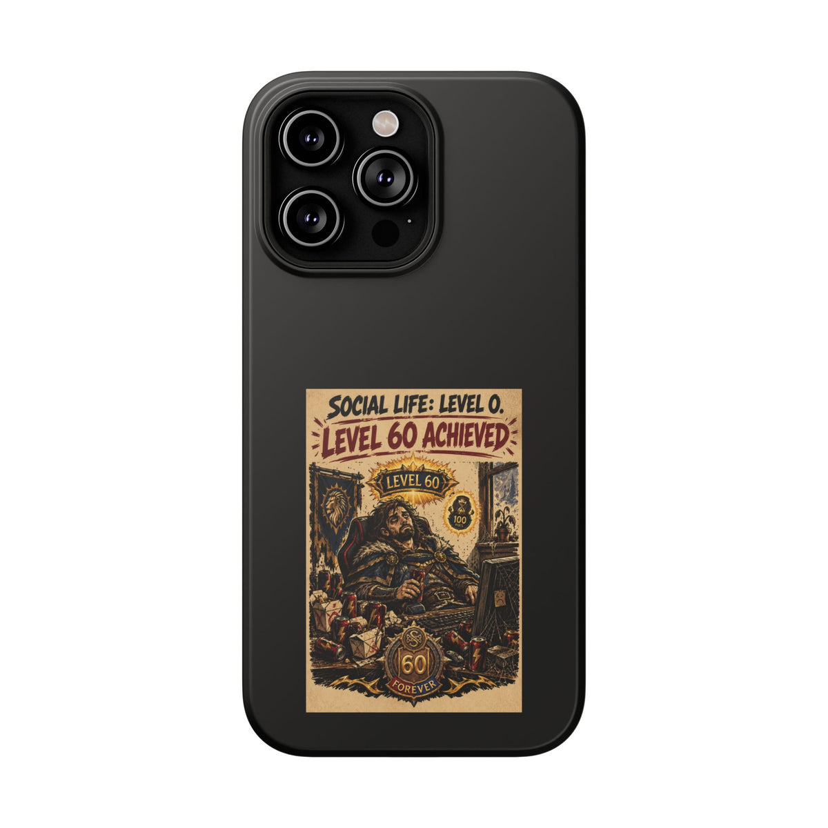 Phone Case — 'Social Life: Level 0 — Level 60 Achieved (Lion Banner)' Heavy-Duty Impact-Resistant Phone Case