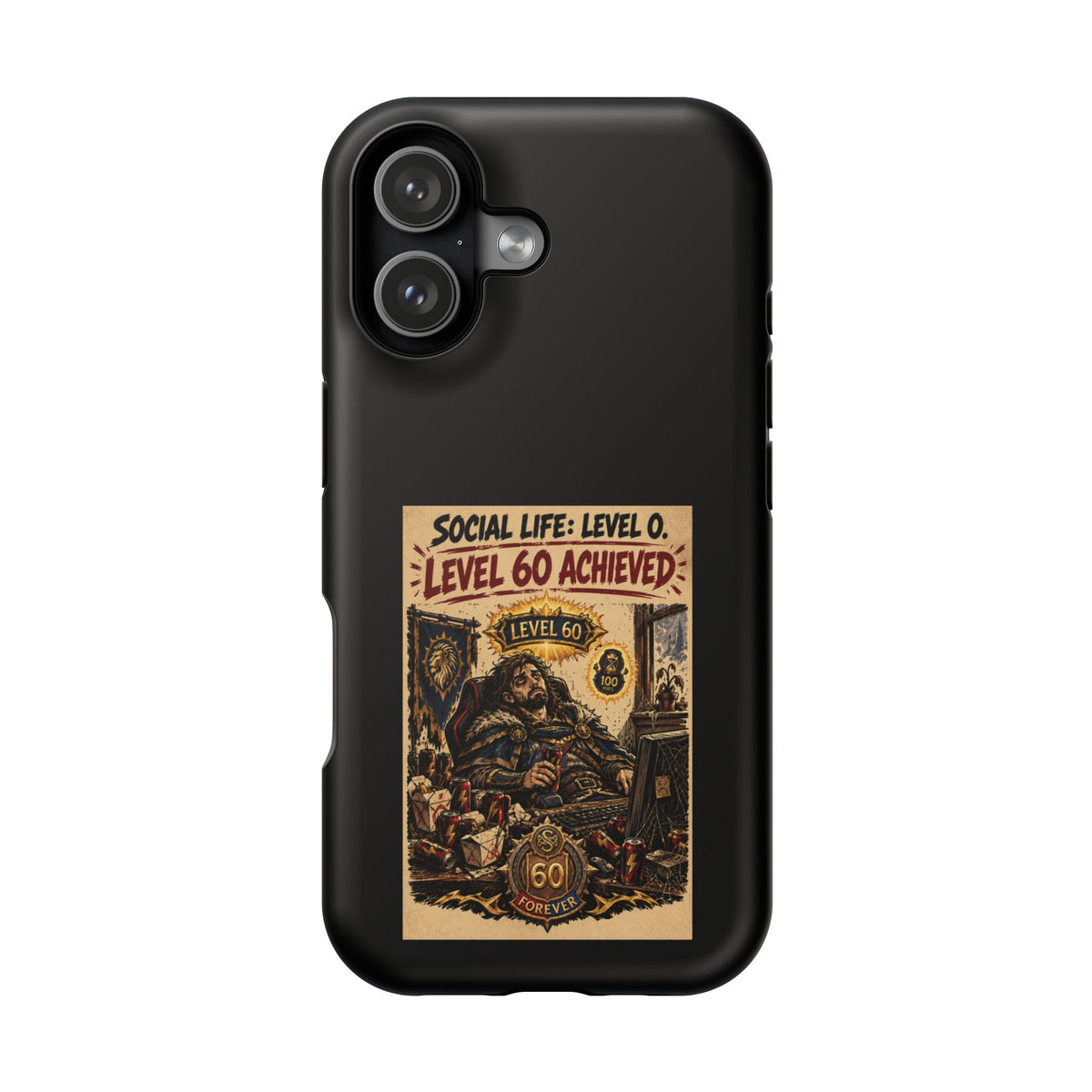 Phone Case — 'Social Life: Level 0 — Level 60 Achieved (Lion Banner)' Heavy-Duty Impact-Resistant Phone Case