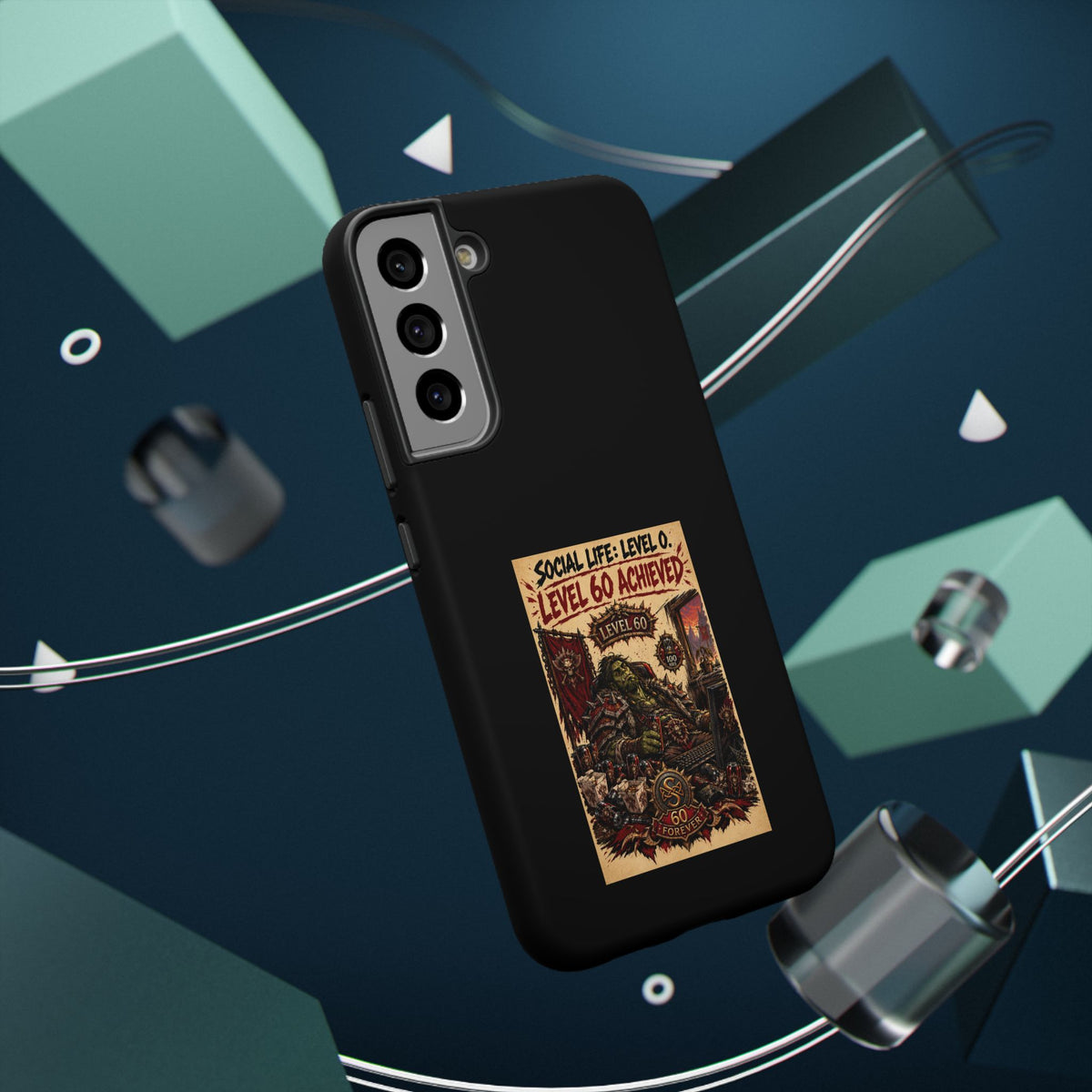 Phone Case — 'Social Life: Level 0 — Level 60 Achieved (Skull Banner)' Heavy-Duty Impact-Resistant Phone Case