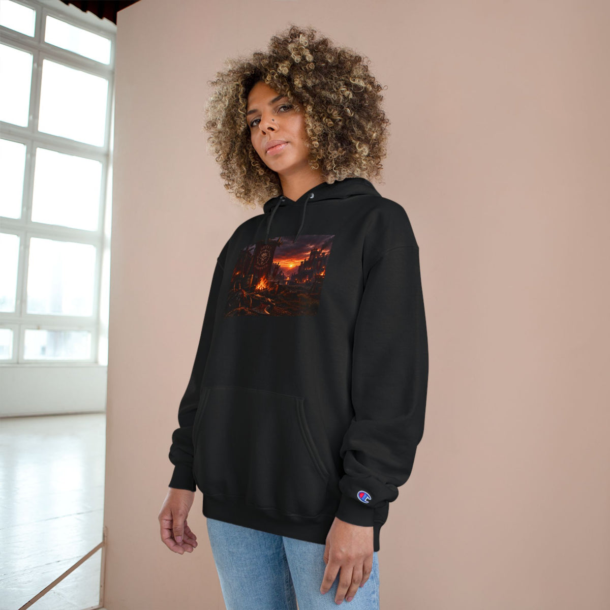 Champion Hoodie — Sunset Cityscape Graphic Hoodie