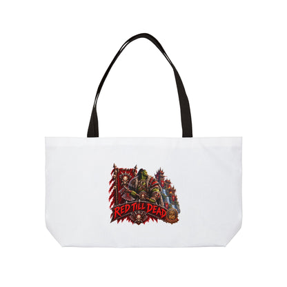 Weekender Tote Bag — 'Red Till Dead' Patriotic Skull Graphic Tote