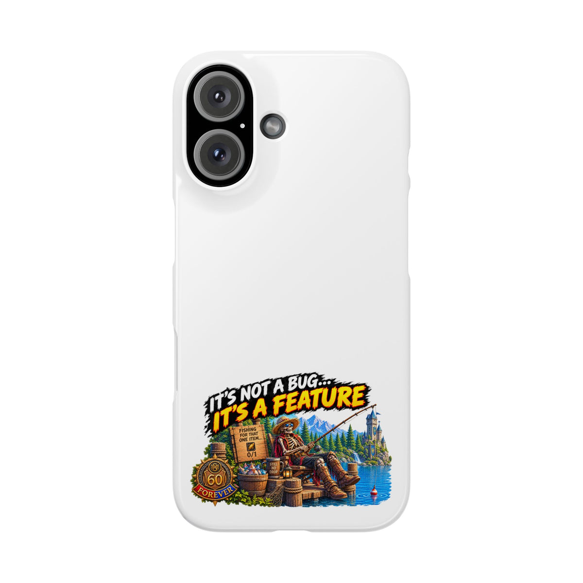 Slim Phone Case — "It's Not a Bug, It's a Feature" Rustic Camping Design