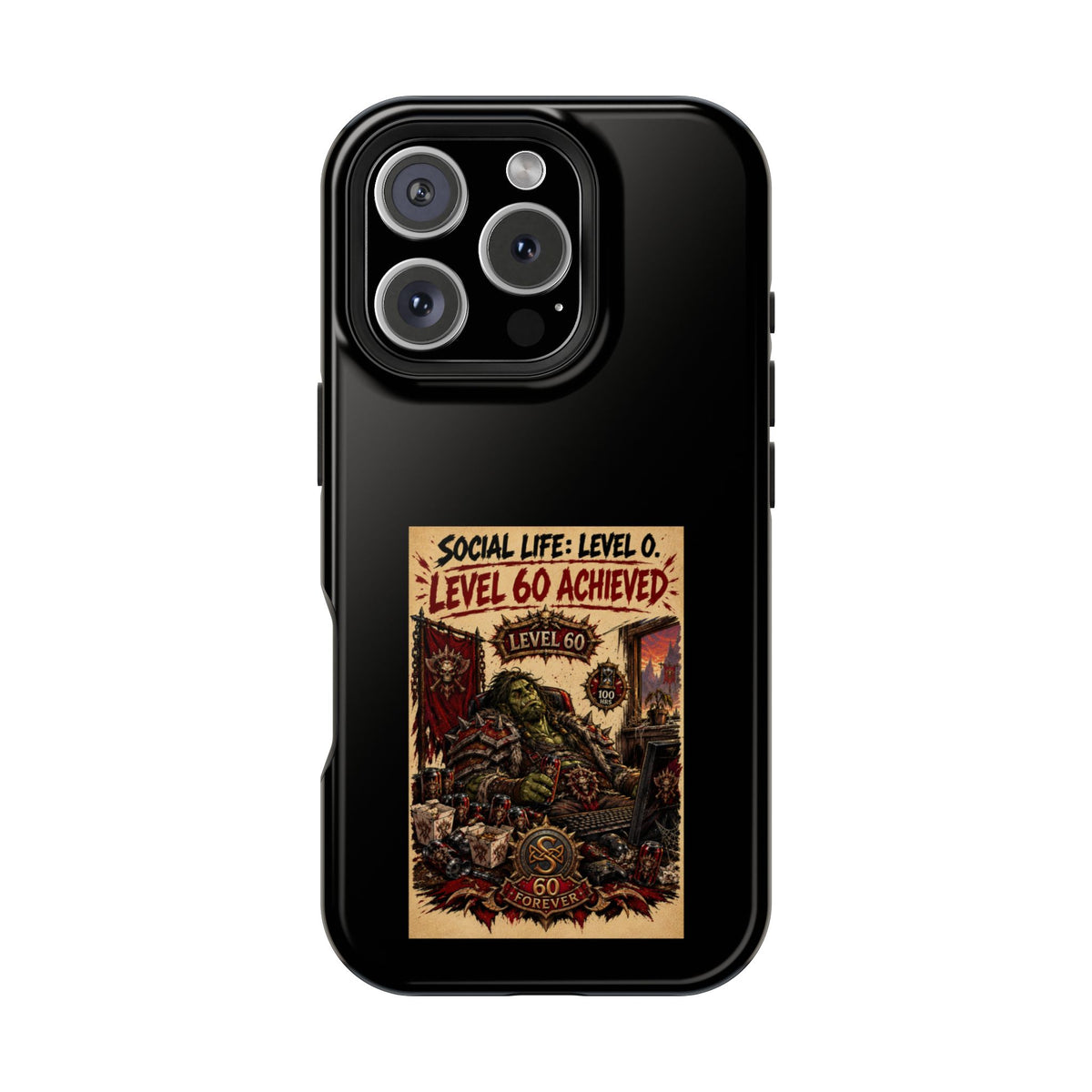 Phone Case — 'Social Life: Level 0 — Level 60 Achieved (Skull Banner)' Heavy-Duty Impact-Resistant Phone Case