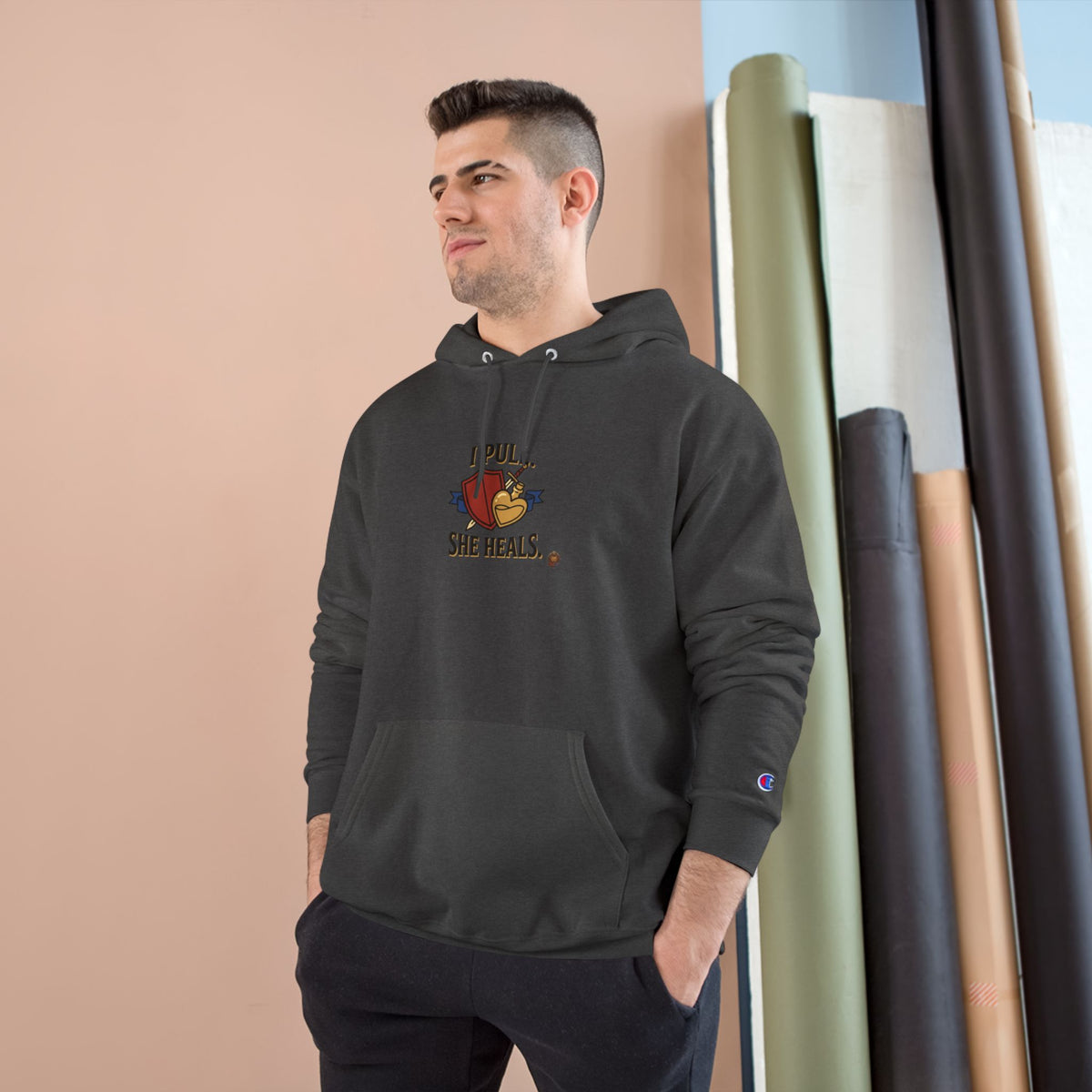 Hoodie — “I Pull, She Heals” Physical Therapy & Massage Therapist Pullover