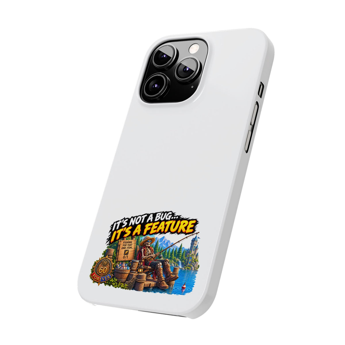 Slim Phone Case — "It's Not a Bug, It's a Feature" Rustic Camping Design