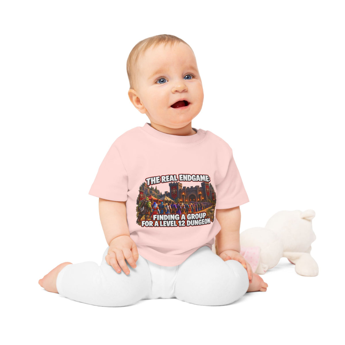 Baby T-Shirt – “The Real Endgame: Finding A Group For A Level 12 Dungeon” Gamer Onesie