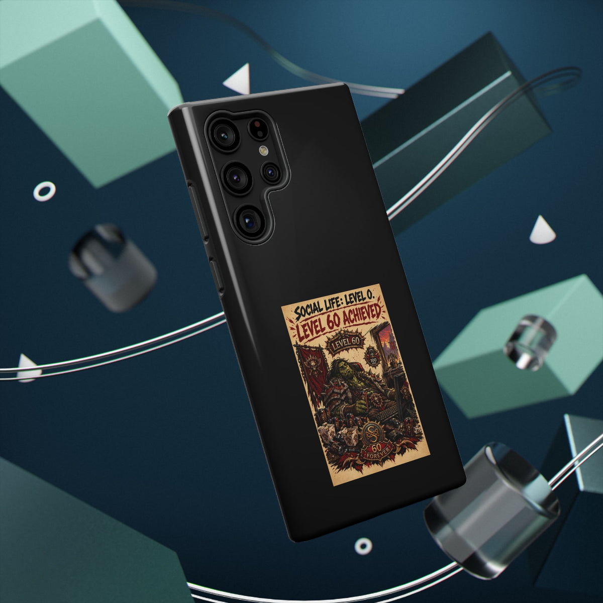 Phone Case — 'Social Life: Level 0 — Level 60 Achieved (Skull Banner)' Heavy-Duty Impact-Resistant Phone Case